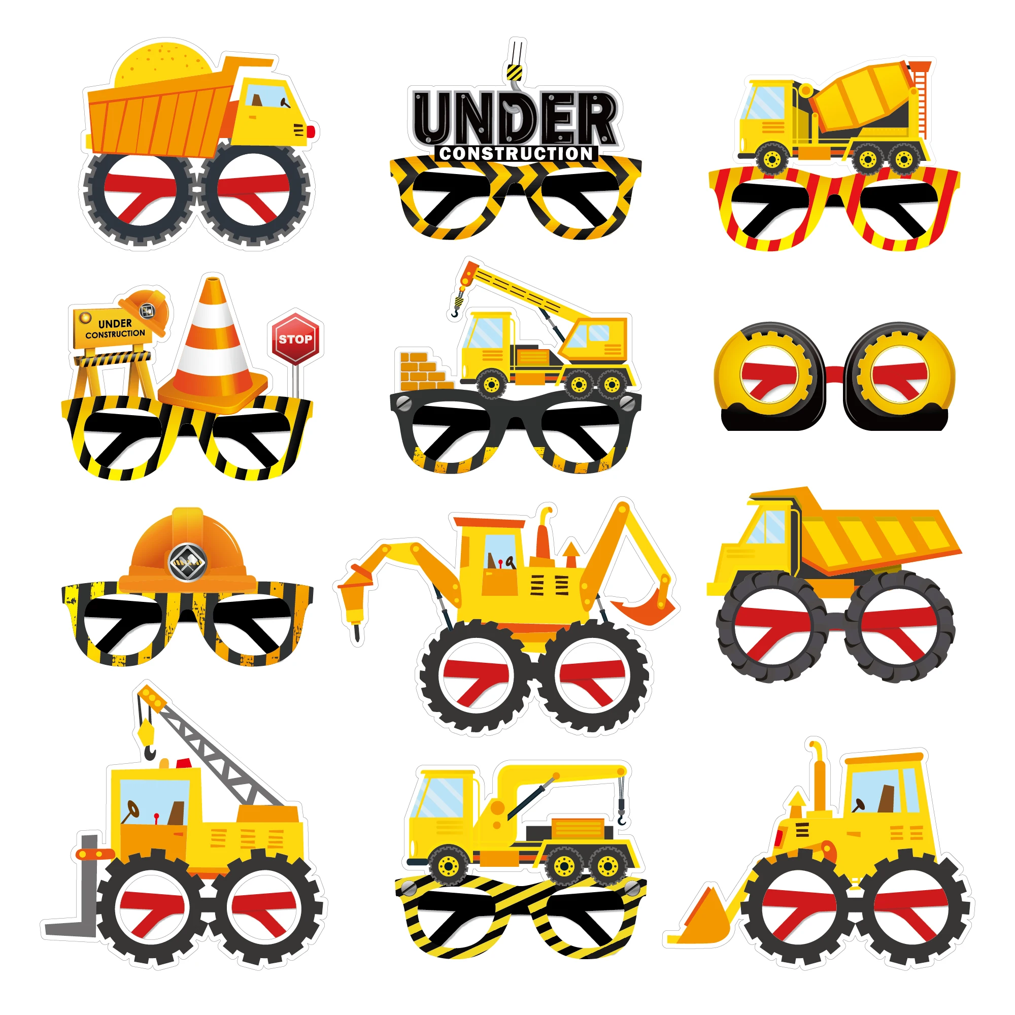 

Cartoon Construction Worker Excavator Kids Birthday Party Paper Facial Glasses Mask Photo Booth Props Baby Shower Party Decor