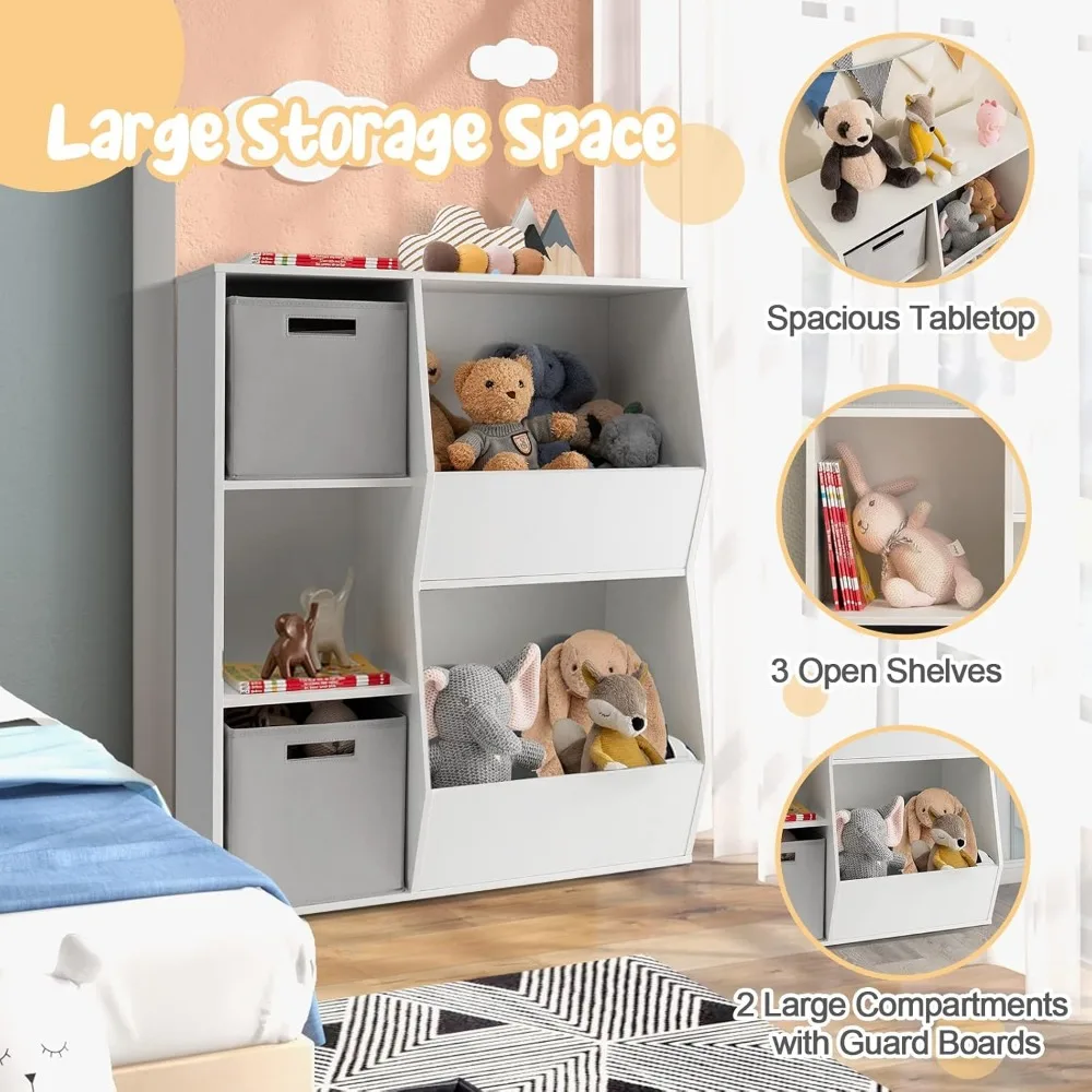 Kids Toy Storage Organizer with Bookcase, Children Bookshelf and Toy Storage Bins for Toddlers, Wooden Storage Cabinet 4