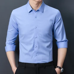 Men's woven seamless micro-elastic business slim casual formal fashion classic social comfortable breathable long-sleeved shirt