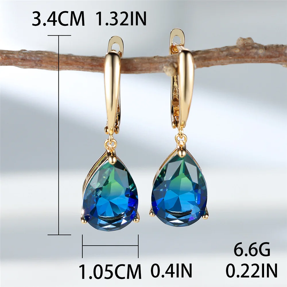 Trendy Crystal Blue Green Rainbow Zircon Stone Hoop Earrings For Women Vintage Gold Color Wedding Jewelry