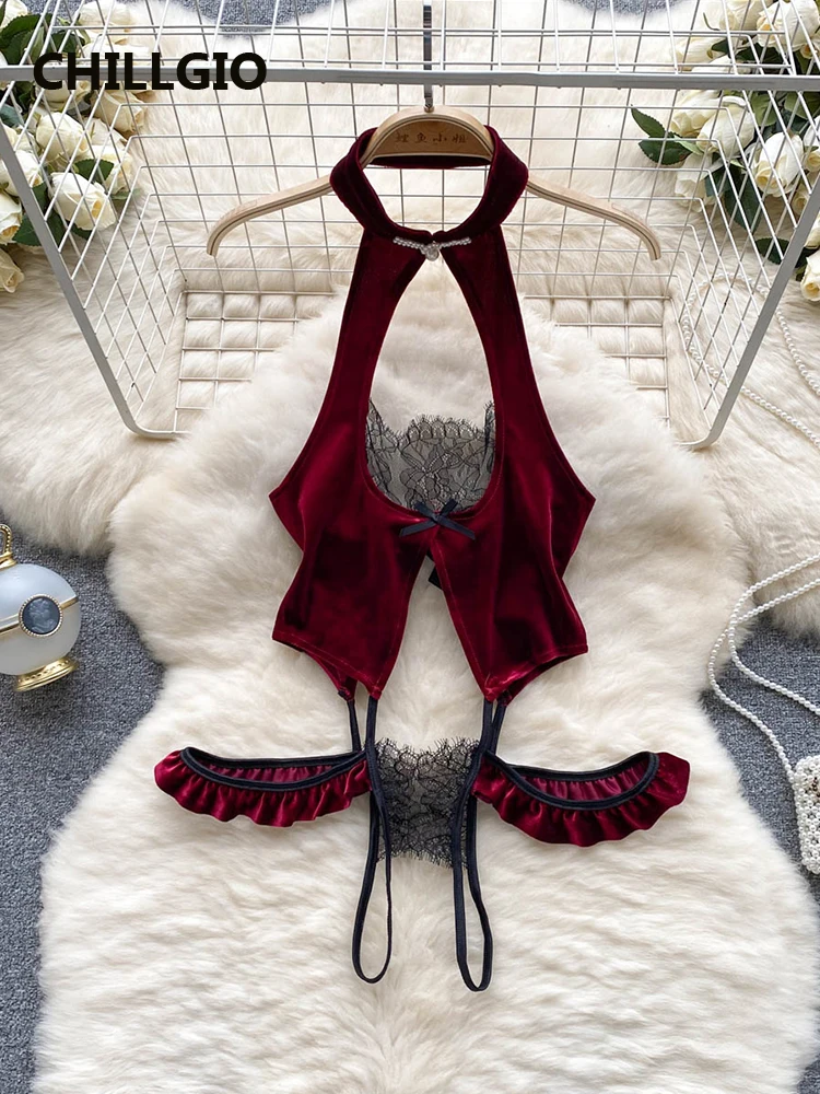 CHILLGIO-Women-Cheongsam-Velour-Bodysuit-Retro-Backless-Hollow ...