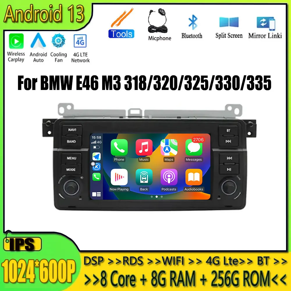 

For BMW E46 M3 318/320/325/330/335 Multimedia GPS autoradio Android 13 Wireless Carplay Android Auto Car Radio 4G WIFI DSP BT
