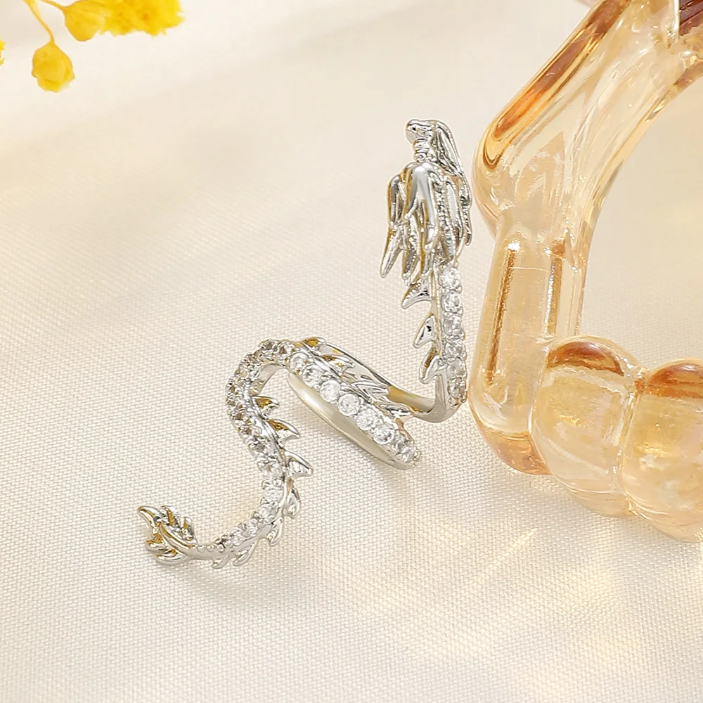 1pcs Vintage China Loong Dragon One Side Ear Cartilage Clip Fake Piercing Earring For Women Men Fashion Jewelry Halloween ear clip earrings,clip earrings,ear clip