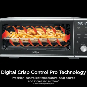 8-in-1 Digital Air Fryer Oven, XL Capacity, Flip-Up Storage, Faster Cooking, Less Fat, Silver/Black (Renewed) 5