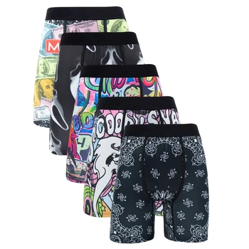 5Pcs Sexy Men's Panties Set Summer Breathable Men Underwear Boxers Fashion Print Underpants Male Plus Size Man Boxers Trunks 2