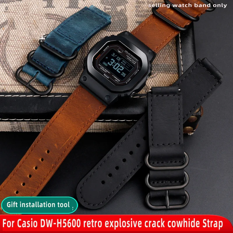 Per Cinturino Casio Dw-H5600 Con Cinturino In Vera Pelle G-Shock Piccolo Blocco Modificato Catena Per Orologio In Pelle Bovina Smerigliata Vintage Per