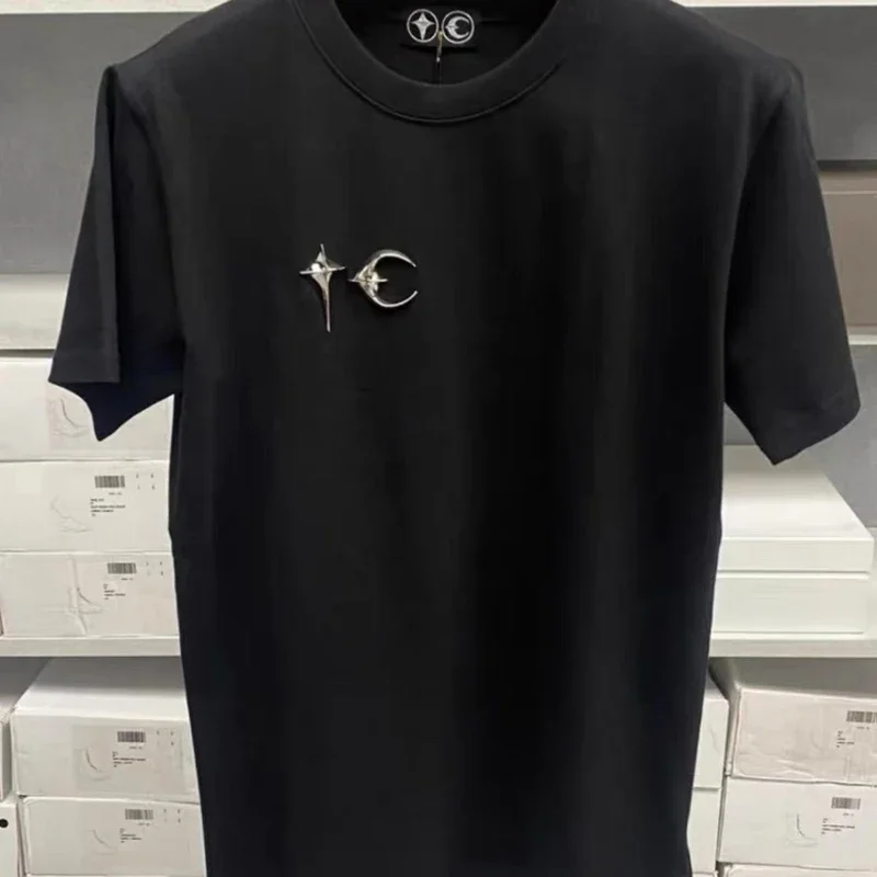 

Классическая черно-белая футболка с коротким рукавом для клуба THUG, дизайнерские серебряные ювелирные изделия с логотипом, свободные топы для мужчин и женщин, Клубная футболка Thug