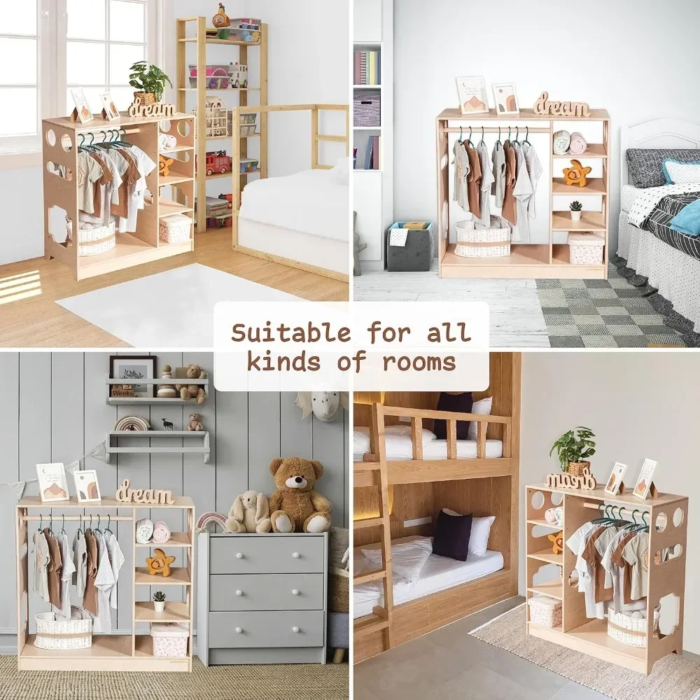 Children's Wardrobe, Children's Open Wooden Storage Room - Montessori Wardrobe - Wooden, Can Hold Ornaments, Children's Wardrobe 6