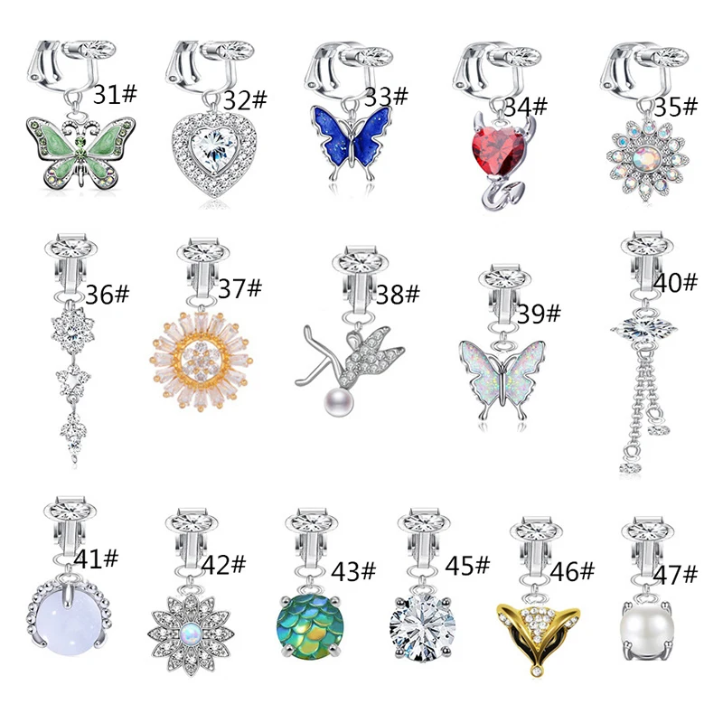 

1pc Butterfly Heart Fox Dangle Clip on Belly Button Rings Fake Belly Ring Dangling Navel Rings for Women CZ Non Piercing Jewelry