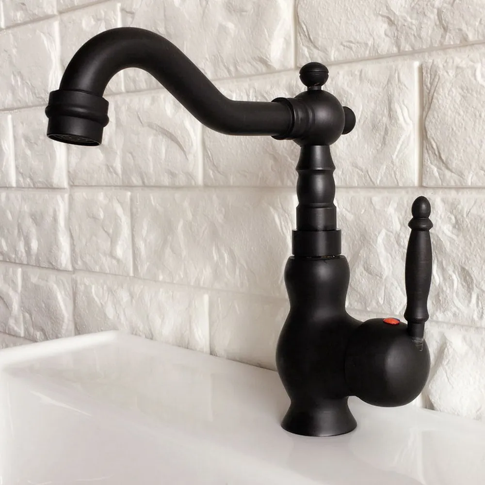 

Black Oil Rubbed Brass Single Handle Bathroom Basin Faucet Vessel Sink Mixer Taps Swivel Spout Cold & Hot Water Faucets tnf356