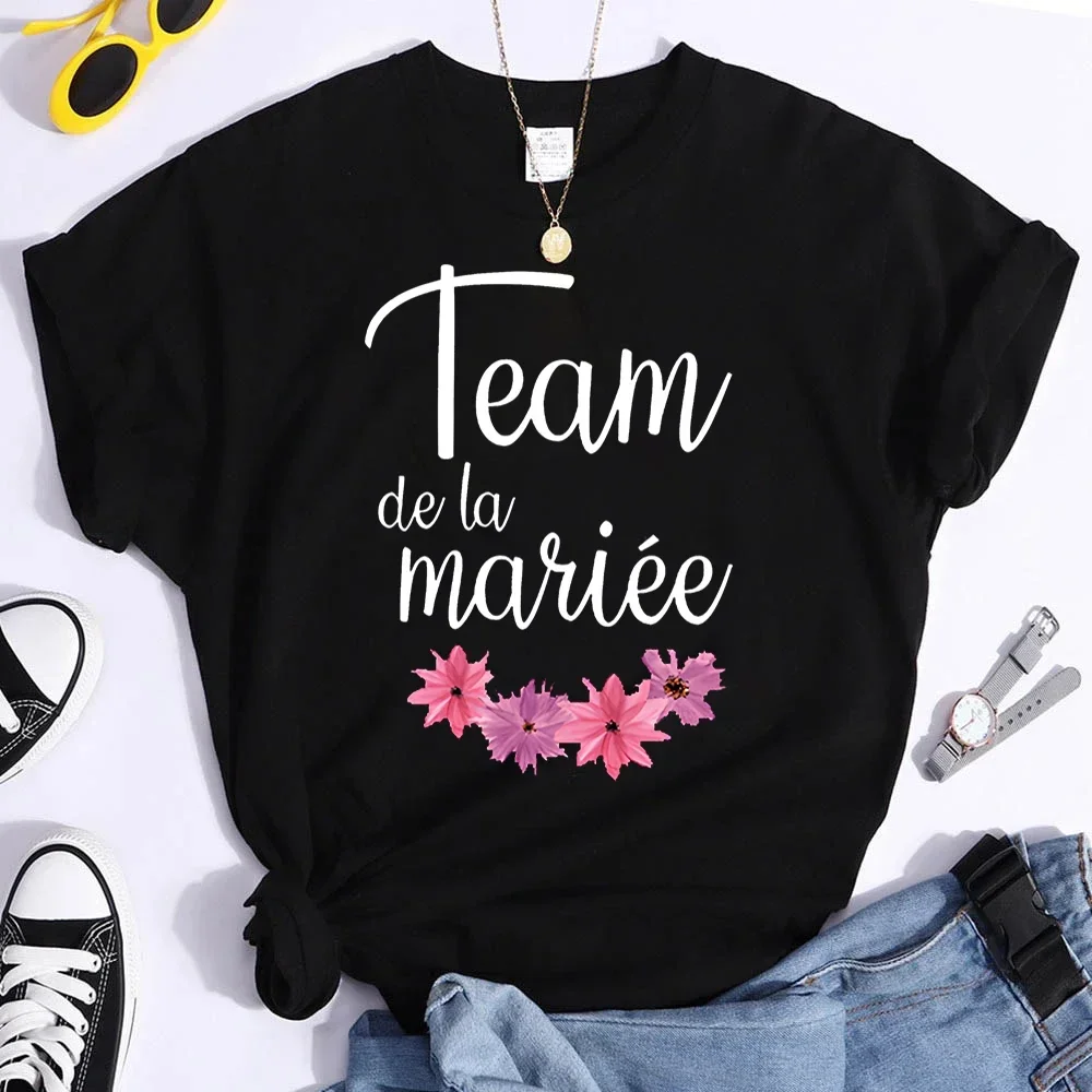Temoin De La Mariee 여성용 꽃무늬 화환 신부 들러리 티셔츠, 팀 신부 티셔츠, 웨딩 파티 상의, 신부 샤워 선물