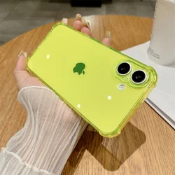 Fluorescent Neon Shockproof Transparent Candy Color Silicone Phone Case - iPhone 14 (Yellow)
