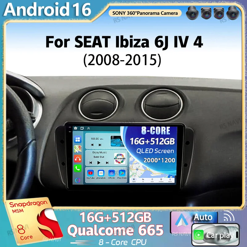 Radio Multimedia para Auto con Android 16 para SEAT Ibiza 6J IV 4 2008-2015, Pantalla QLED 2K, Reproductor de Video, GPS, Voz AI, CarPlay 1