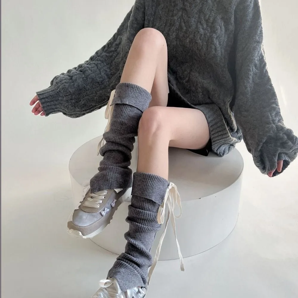 Einfarbig Y2K Lace Up Beinlinge Süße Ballett Fliege Stricken Banding Leggings Strumpfwaren Elastische frauen Strümpfe Herbst – Detail 4