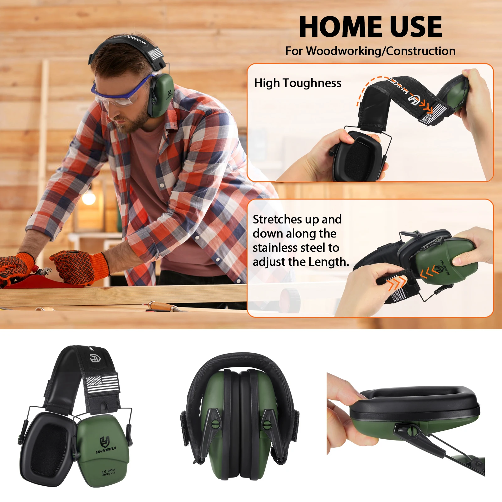 Casque antibruit réglable 25dB NRR - Protection auditive confortable