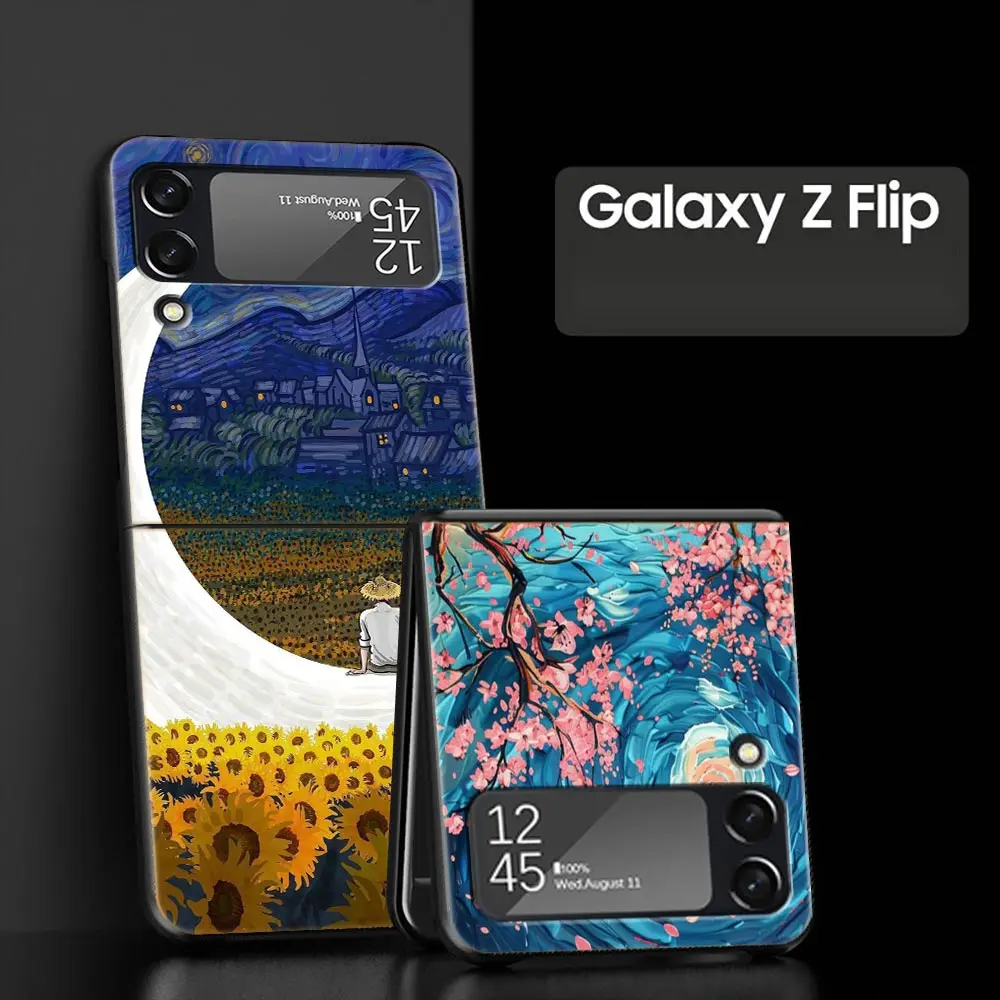Van Gogh Sunflowers & Starry Night Folding Phone Hard Cover Case