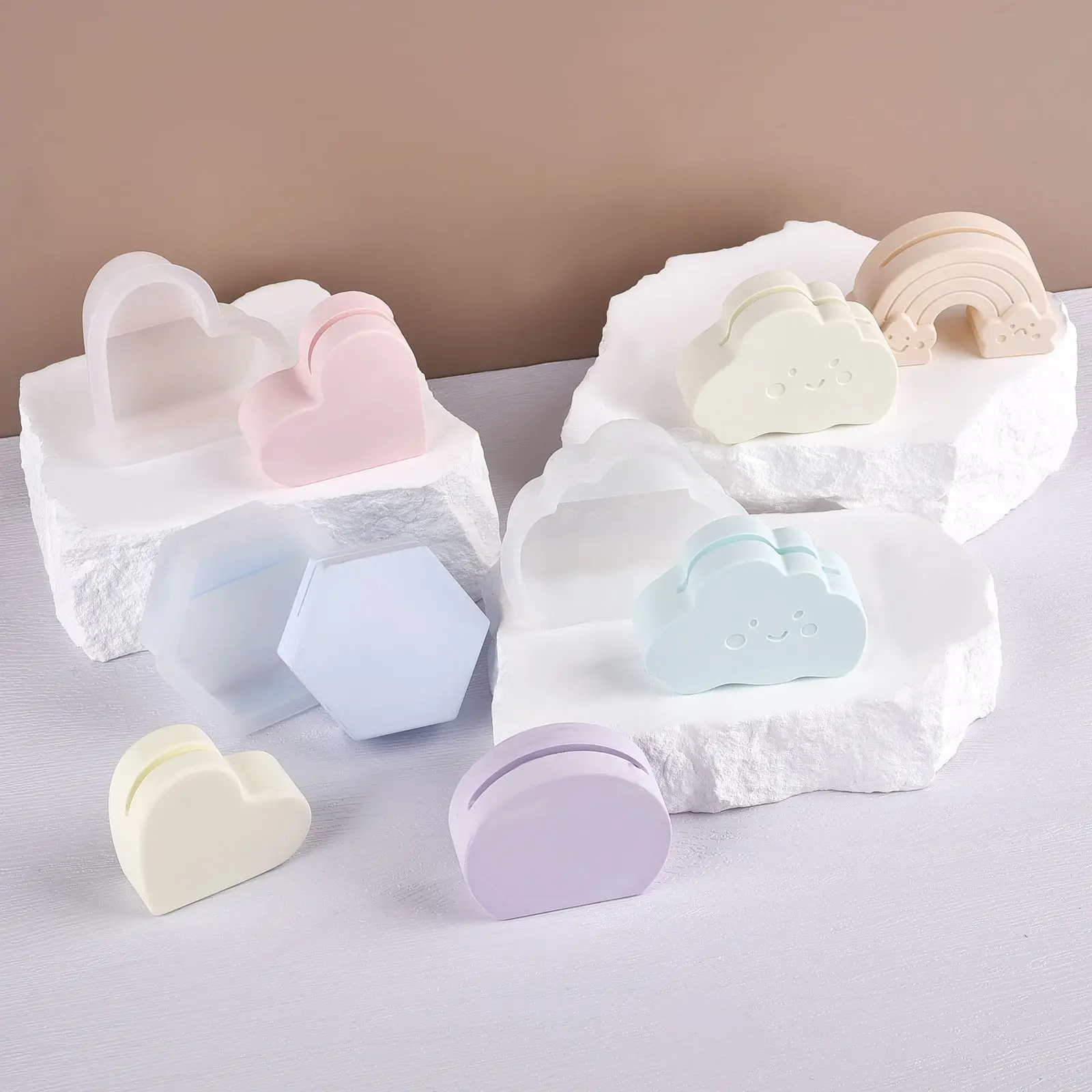 DIY Heart Cloud Shaped Message Note Clip Silicone Mold Handmade Cement Resin Office Business Card Holder Making Desktop Decor