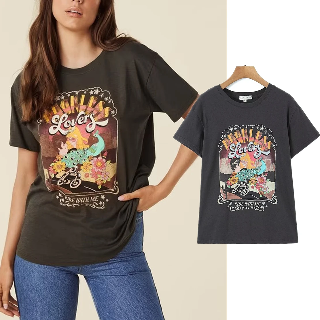 

Maxdutti Summer T-shirts High Street Fashion Printing Round Neck Tshirts Women Tops Casual Vintage