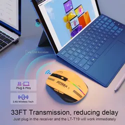 Ergonomic Rechargeable Wireless LED Backlit Mouse - Slim, Silent Design in Blue - White (YELLOW)