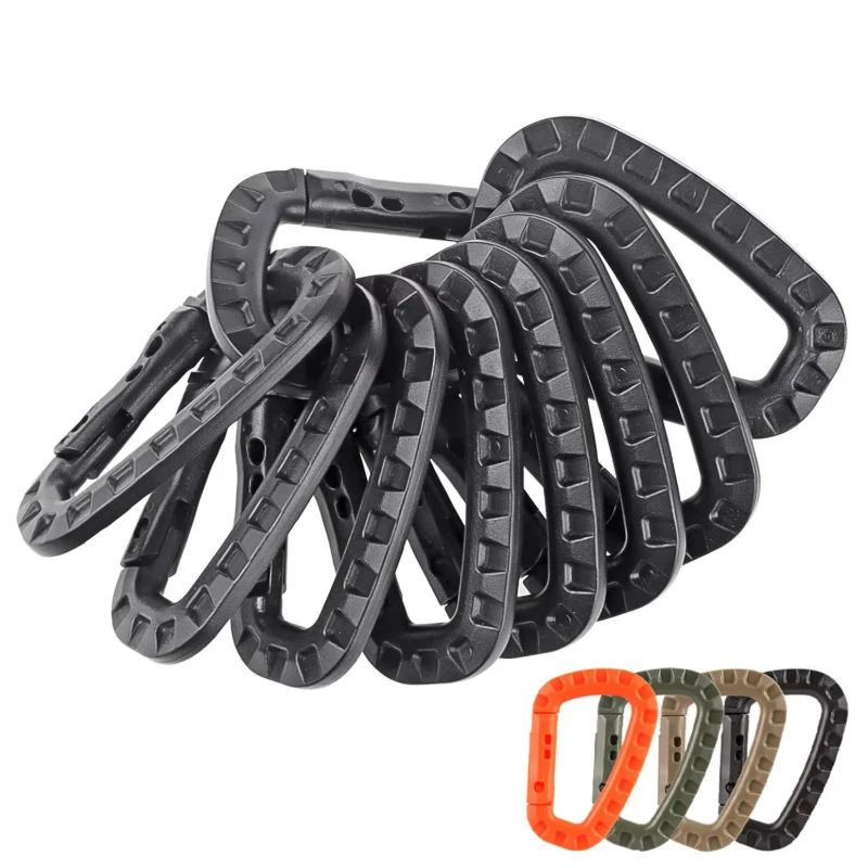 5/10/15/20pcs Tactical D-Shape Plastic Carabiner With Hard Spring Snap Clip ITW Keychain Gear Hook For Outdoor Camping Tools
