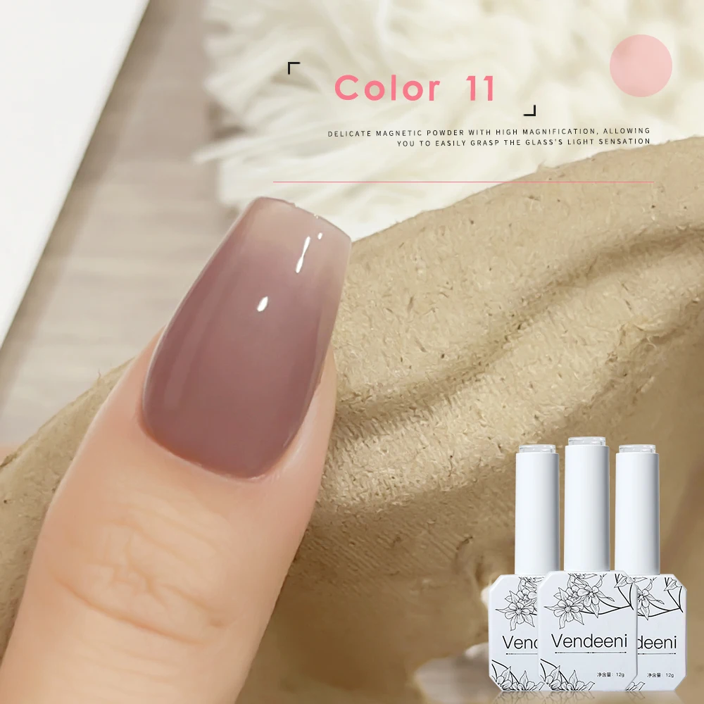 Vendeeni 투명 누드 젤 네일 광택제, UV LED 핑크 젤리 컬러 젤 네일 바니시, 네일 아트 디자인, 12ml