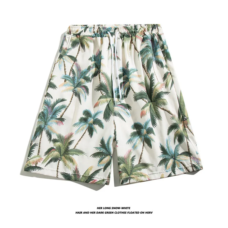 Ice Silk Thin Printed Beach Shorts For Men Summer Loose Straight Style Fashion Brand Leisure Travel Home 5/4 Quick Drying Shorts