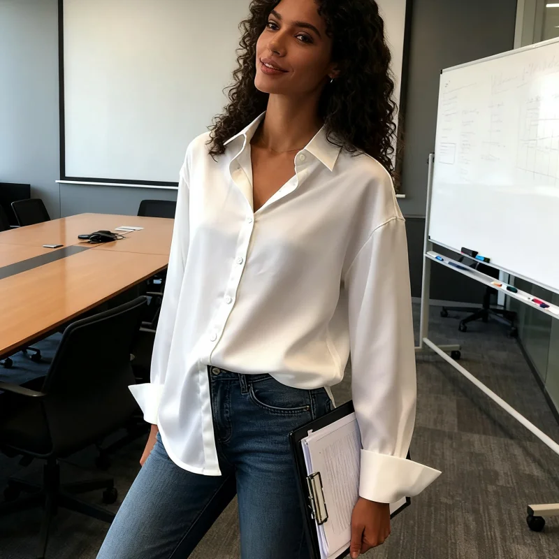 Women Elegant Solid Color Long Sleeve Blouse