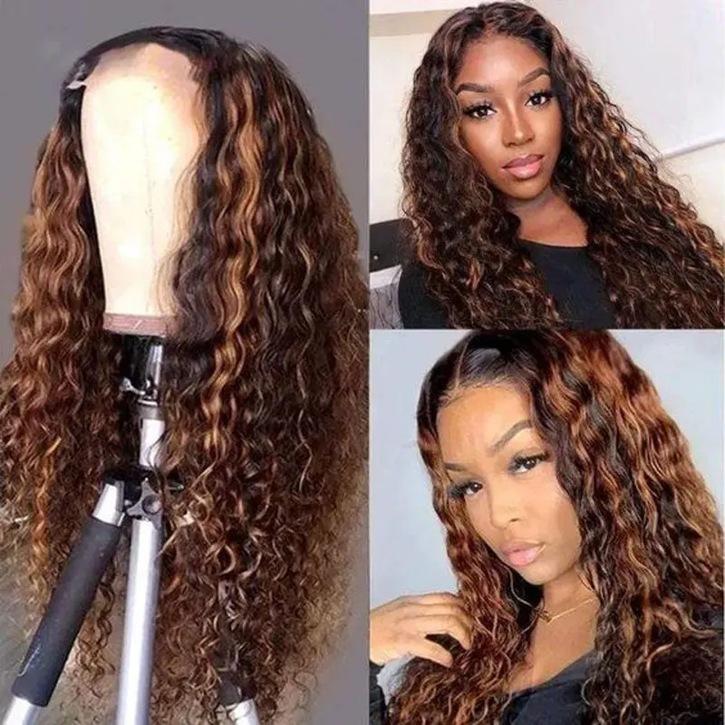 

Gold Mix Brown Synthetic Hair Lace Front Wig Glueless Loose Curly High Quality Heat Resistant Fiber Natural Hairline For Women