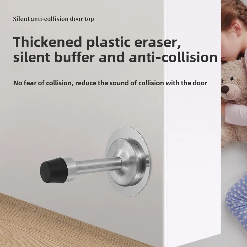 Stainless Steel Door Stops Wall Mounted Door Stopper with Rubber Holder and Catch Floor Fitting with Screws for HomeBedroom door stopper