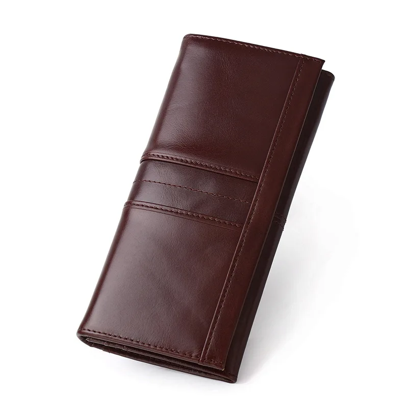 RFID Genuine Leather Men's Long Wallet First Layer Cowhide Leather Large Capacity Clutch Slim Card Holder Purse Wallet 3