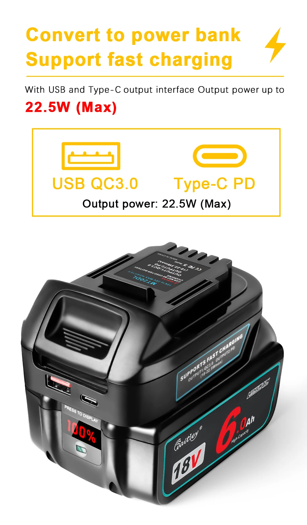 Battery Adapter for Makita 18V conversion to DEWALT 18V / 20V Batteries Power To