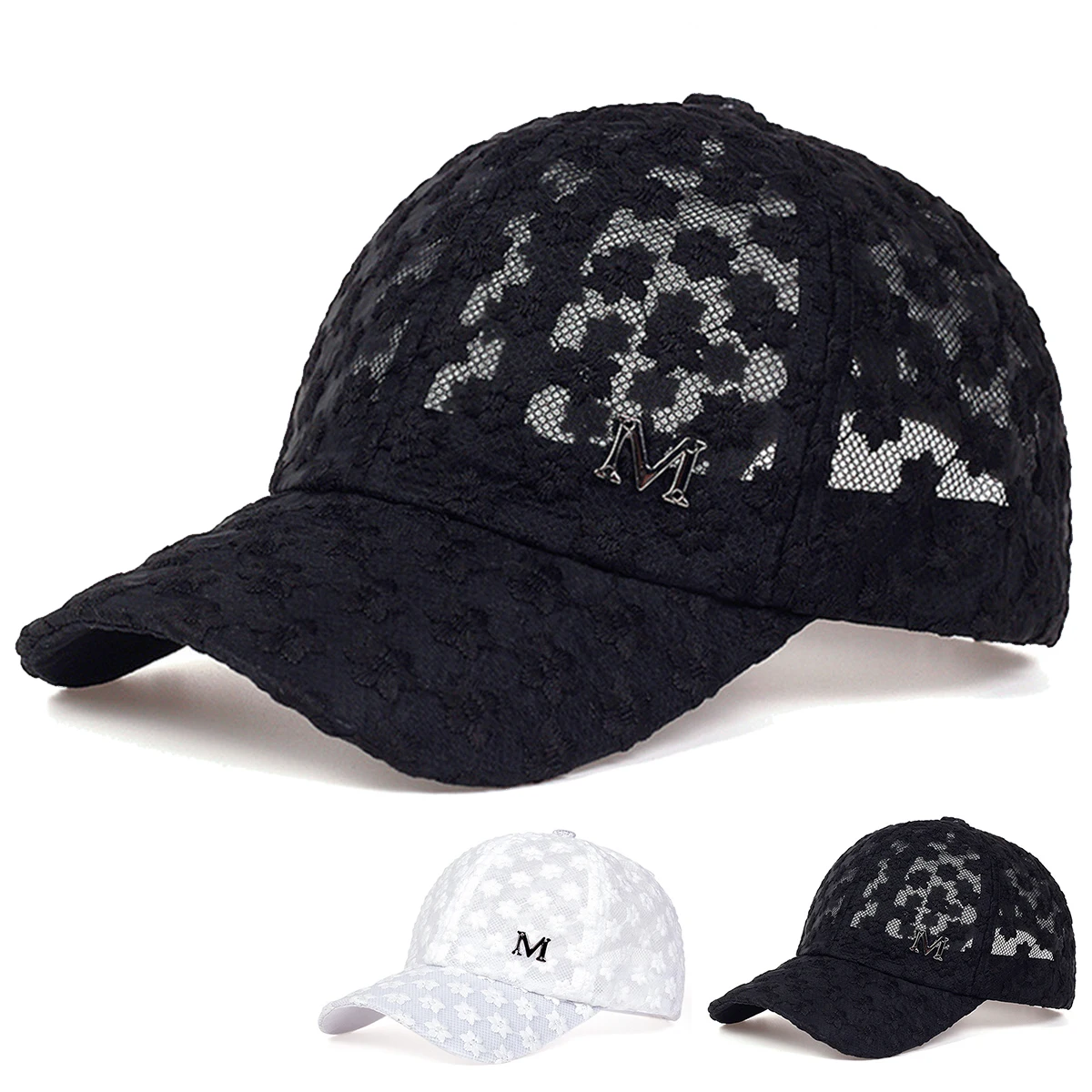 Unisex M Label Spitze Atmungsaktive Baseball Net Caps Hip Hop Cap Frühling Sommer Outdoor Einstellbare Casual Hüte Sonnenschutz Hut – Detail 1