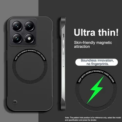 Ultra - Thin Frameless Magnetic Wireless Charging Phone Case with Hard PC for Xiaomi 14 Pro (Black)