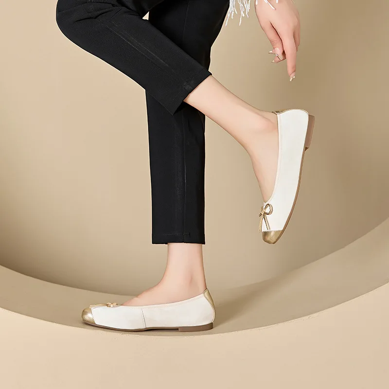 أحذية نسائية 2025 نمط جديد جلد طبيعي مسطح كبير الح...