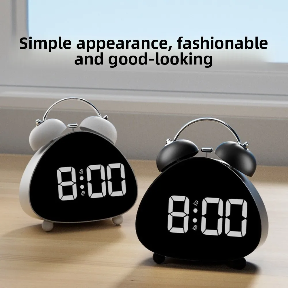 LED Electronic Display LED Clock Super Loud Sound Mechanical Ringing Digital Alarm Clock Plastic Vintage Tabletop Clock Bedroom