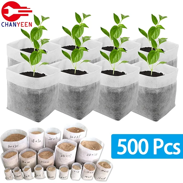 Bolsa Biodegradable para vivero, bolsas de cultivo de plantas, semillas de tela no tejida para siembra, macetas de flores para el hogar, accesorios de jardín, herramientas, 100-500 piezas