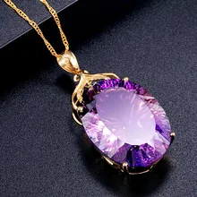  Fashion Women's Luxury Amethyst Necklace Wedding Jewelry Oval Gold Plated Purple Crystal Pendant Necklaces for Women Gift 