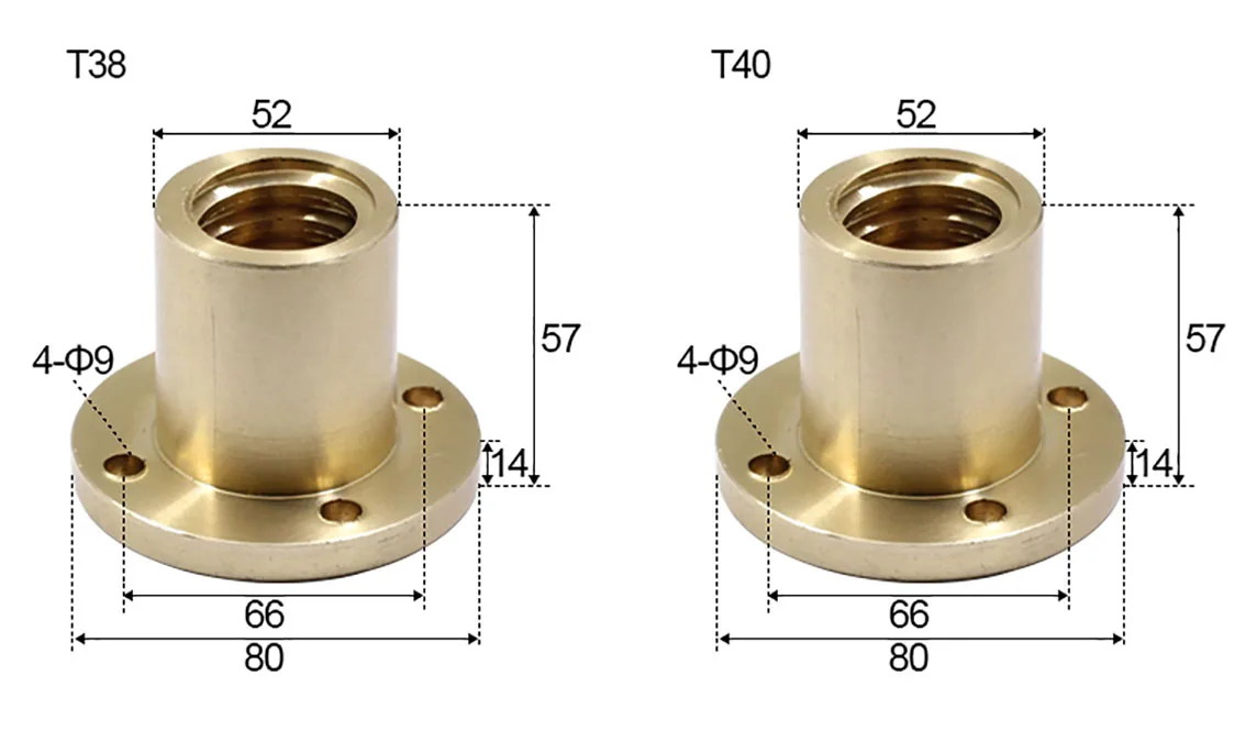 1pcs linkes Gewinde T10-T40 Messing trapezförmige Leit spindel Flansch mutter Teilung 2-8mm Kupfer Leit spindel Schrittmotor Schiene Schraube cnc – Detail 9