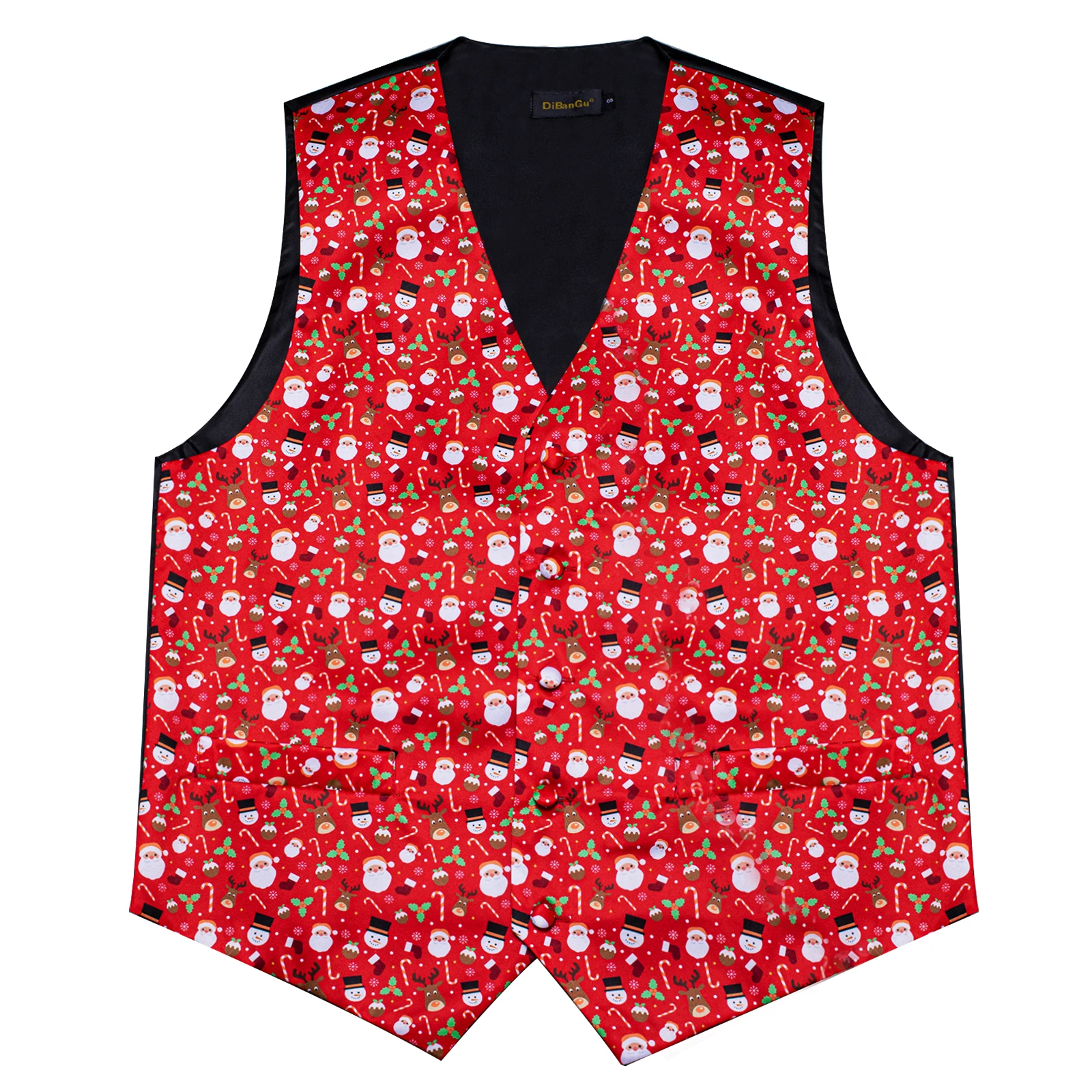Christmas Santa Claus Elk Bell Print Lovely Suit Vest for Men Neck Tie Set Handkerchief Cufflinks Family Party Men Clothing 4