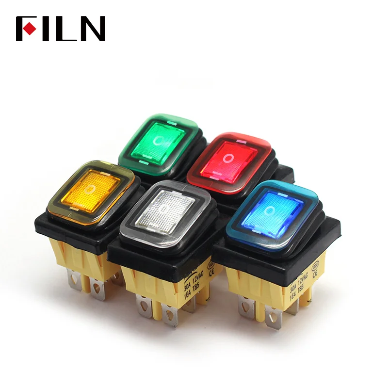 Toggle Switch 30A/250V Heavy Duty 6 pin DPDT IP67 Waterproof T85 Auto Boat Marine with LED 12V 220V 30x22mm