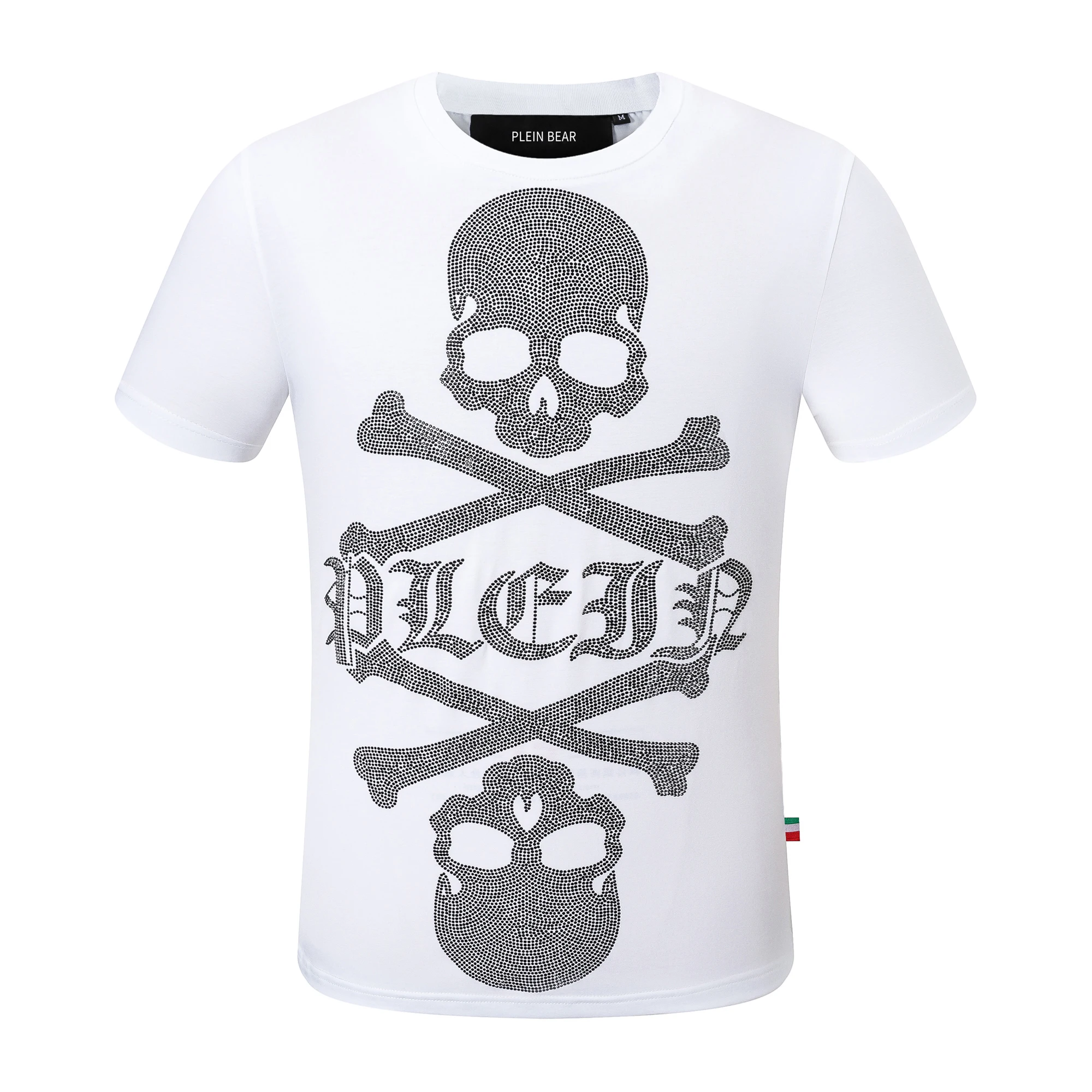 

PLEIN BEAR Men's T-SHIRT SKULL BONES WITH CRYSTALS 100% Cotton T-shirts Men Tops Comfortable Tees 1328