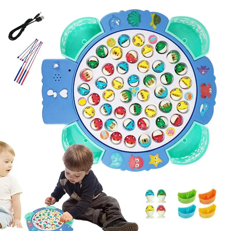 

Магнитная рыболовная игра для детей, Семейный детский задний двор, красочные игрушки, игры с музыкой, вращение на 360 градусов, семейная доска для рыбы