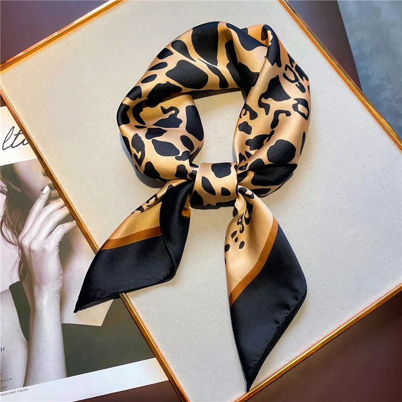 Luxury Brand Leopard Print Square Scarf Women's Imitation Silk Scarf Casual Versatile Decoration Small Neck Scarf 70CMx70CM 1