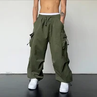 Men's Casual Cargo Pants Fashion Streetwear Classic Man Straight Wide-leg Pants Drawstring Workwear Trendy Loose Cargo Trousers 1