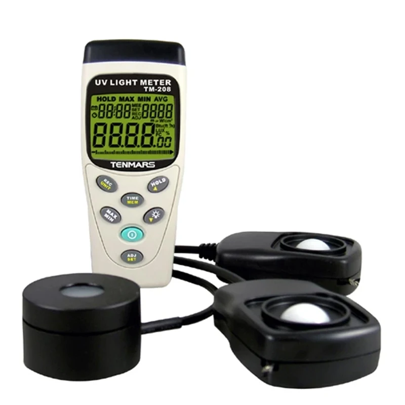 TENMARS TM-208 TM208 Solar Power UVA Light Meter 3 In 1 Digital Datalogging Backlit LCD