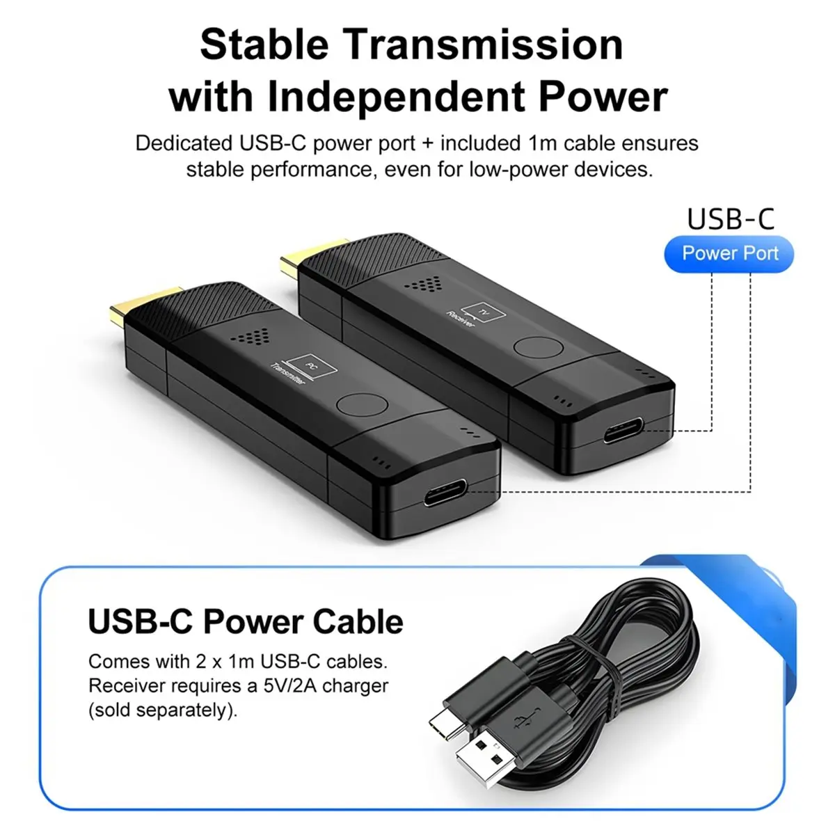 (A75T) 50M 무선 5.8G 1080P 송신기 HDMI 호환 비디오 오디오 확장기 디스플레이 어댑터 동글 (모니터, 프로젝터, PC용)