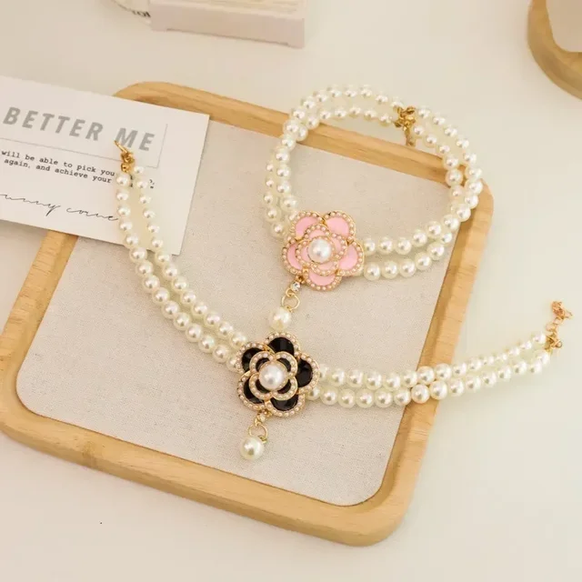 Wholesale Dog Cat Pearl Necklace Jewelry Diamond Pendant Adjustable Luxury Pet Collar Wedding Birthday Prom Costume Accessories 4