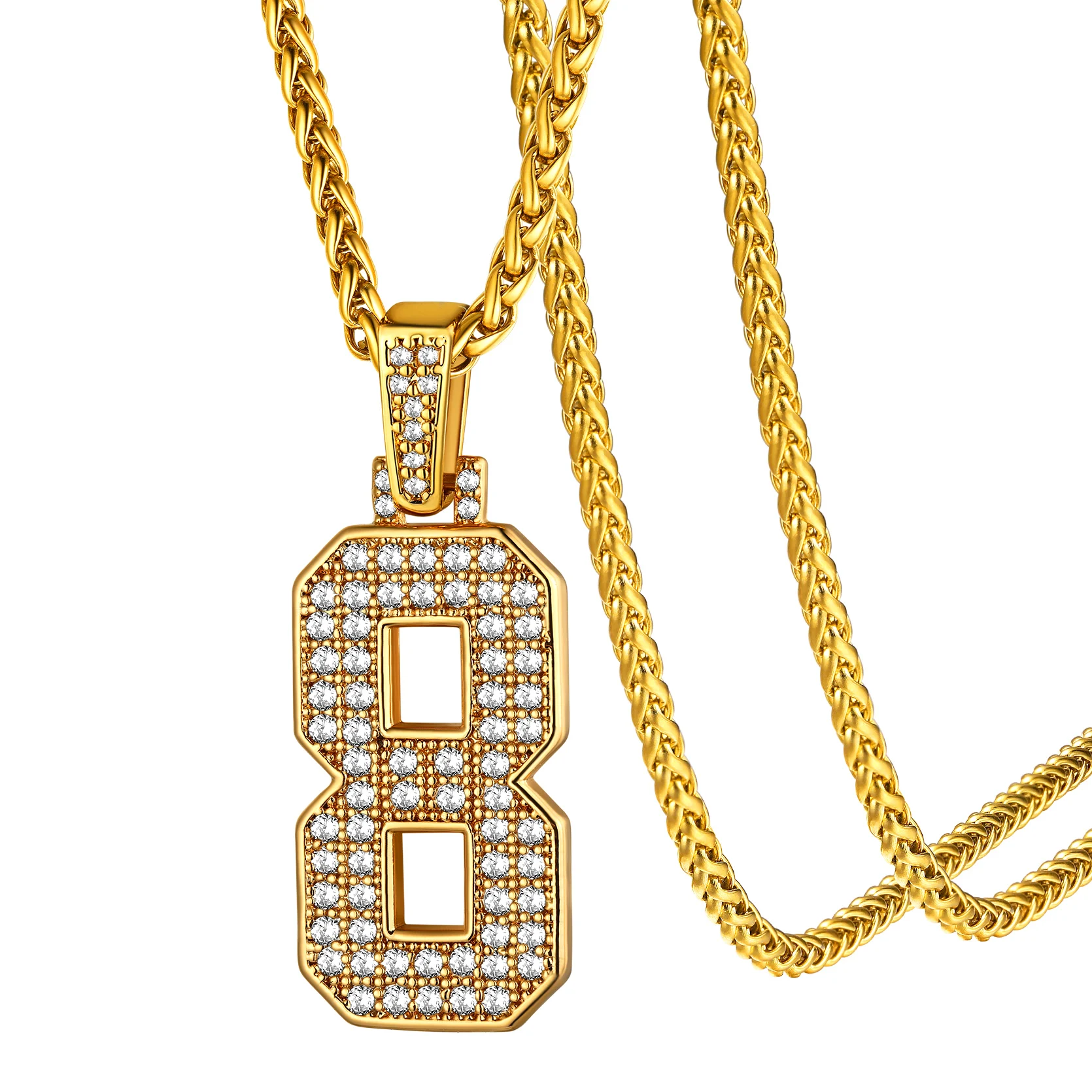 

GOLDCHIC Personalized Zircon Number Necklaces for Men Women 18K Gold Plated Bling Numbers Pendant Necklace Father's Day Gift