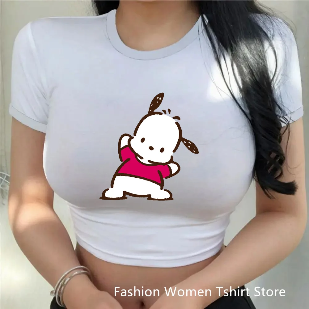 

Женская облегающая футболка полакко, укороченный топ с мультяшным аниме, Повседневная футболка Y2k, топ, уличная одежда, сексуальные топы, женская одежда с коротким пупком