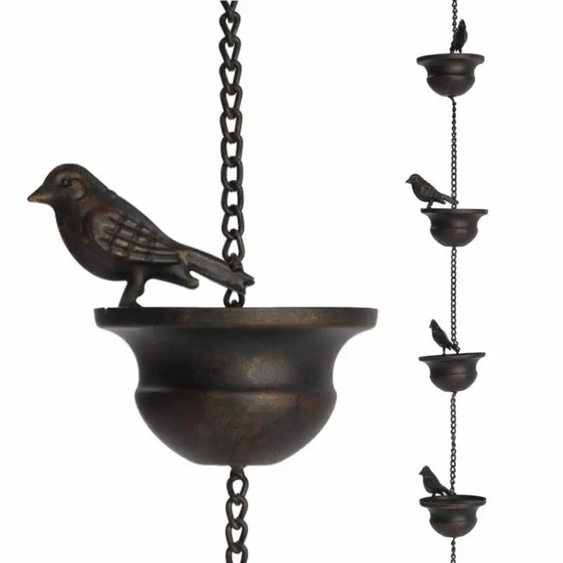outdoor Rain Chain Creative Birds On Cups Metal Rain Chain Rain Catcher Gutter Roof Rainwater Catcher Chain Drainage Downspout
